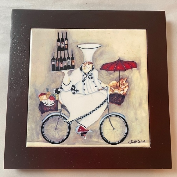 Jennifer Garant ‘Fat Chef’ Tile Trivet Wood Frame Decor - Picture 1 of 15